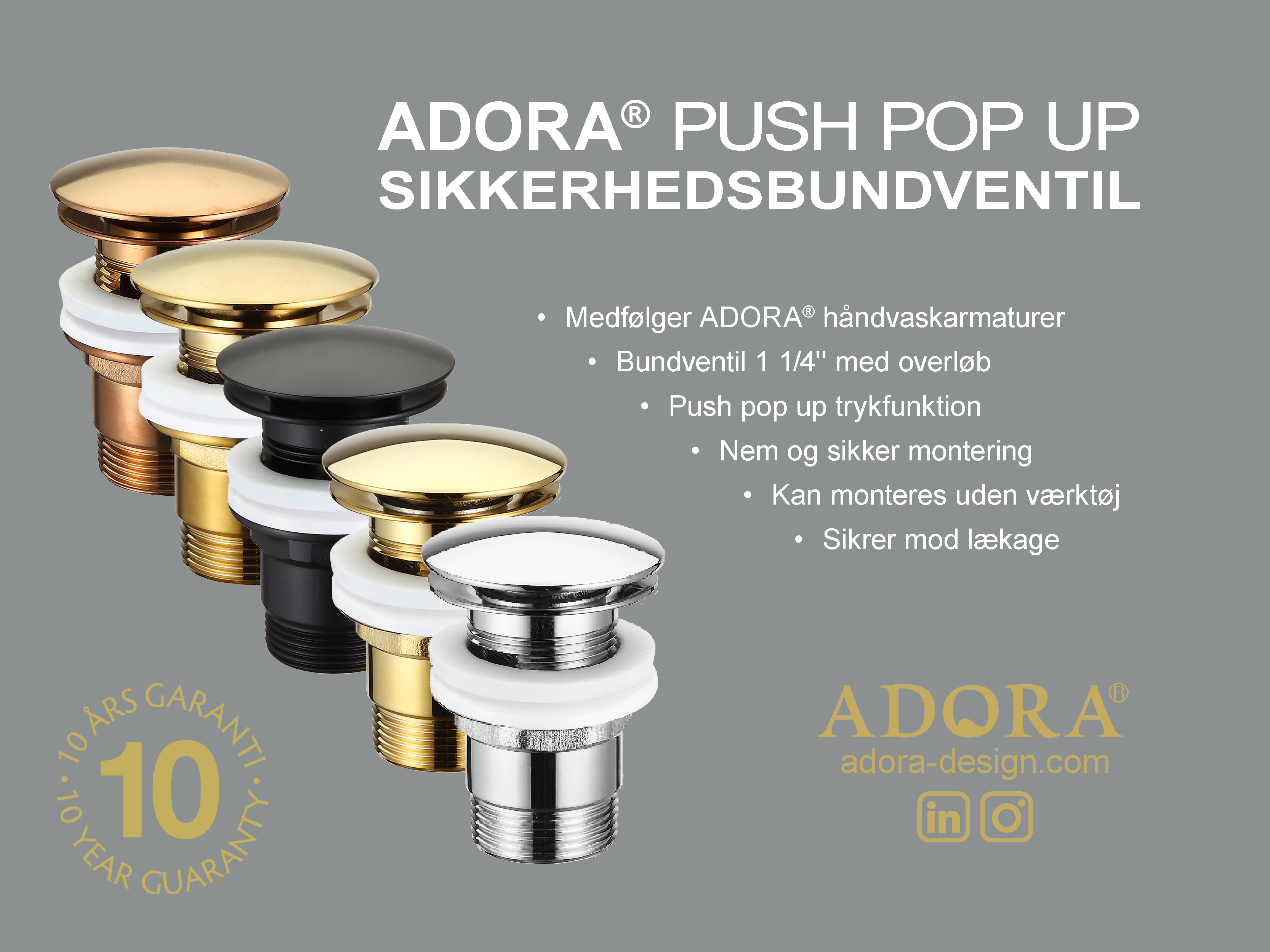 ADORA® Push pop up sikkerhedsbundventil