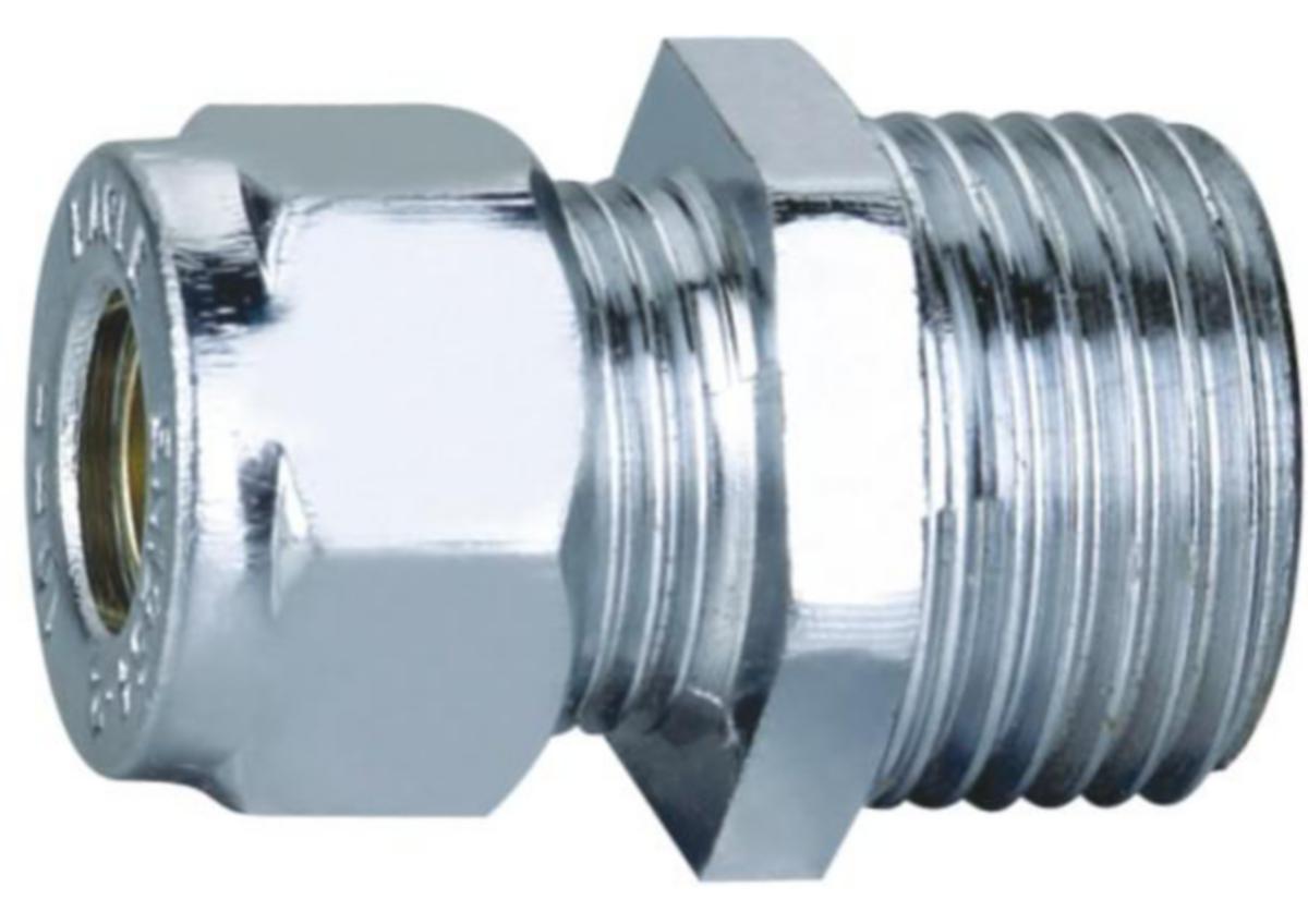 Klemring fittings union, krom nippel - Klemring union rett 10 x 1/2 utvendig gjenge forkrommet