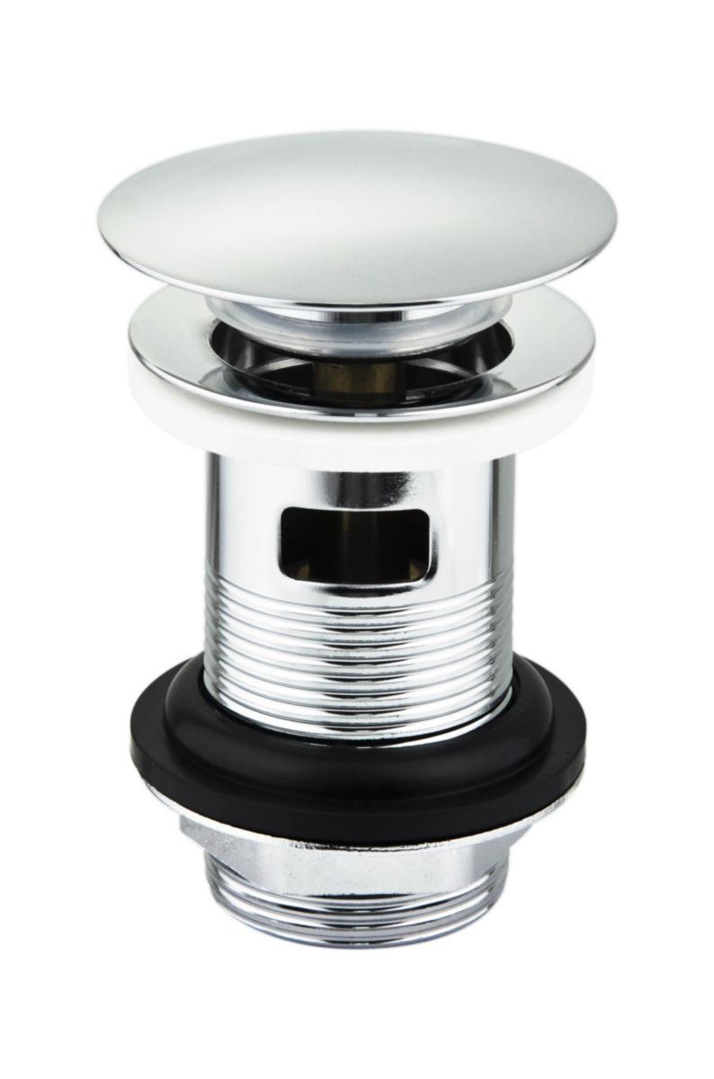 Bundventil 1 1/4" med overløb - Bundventil 1 1/4" med overløb 66 mm push prop krom rustfrit