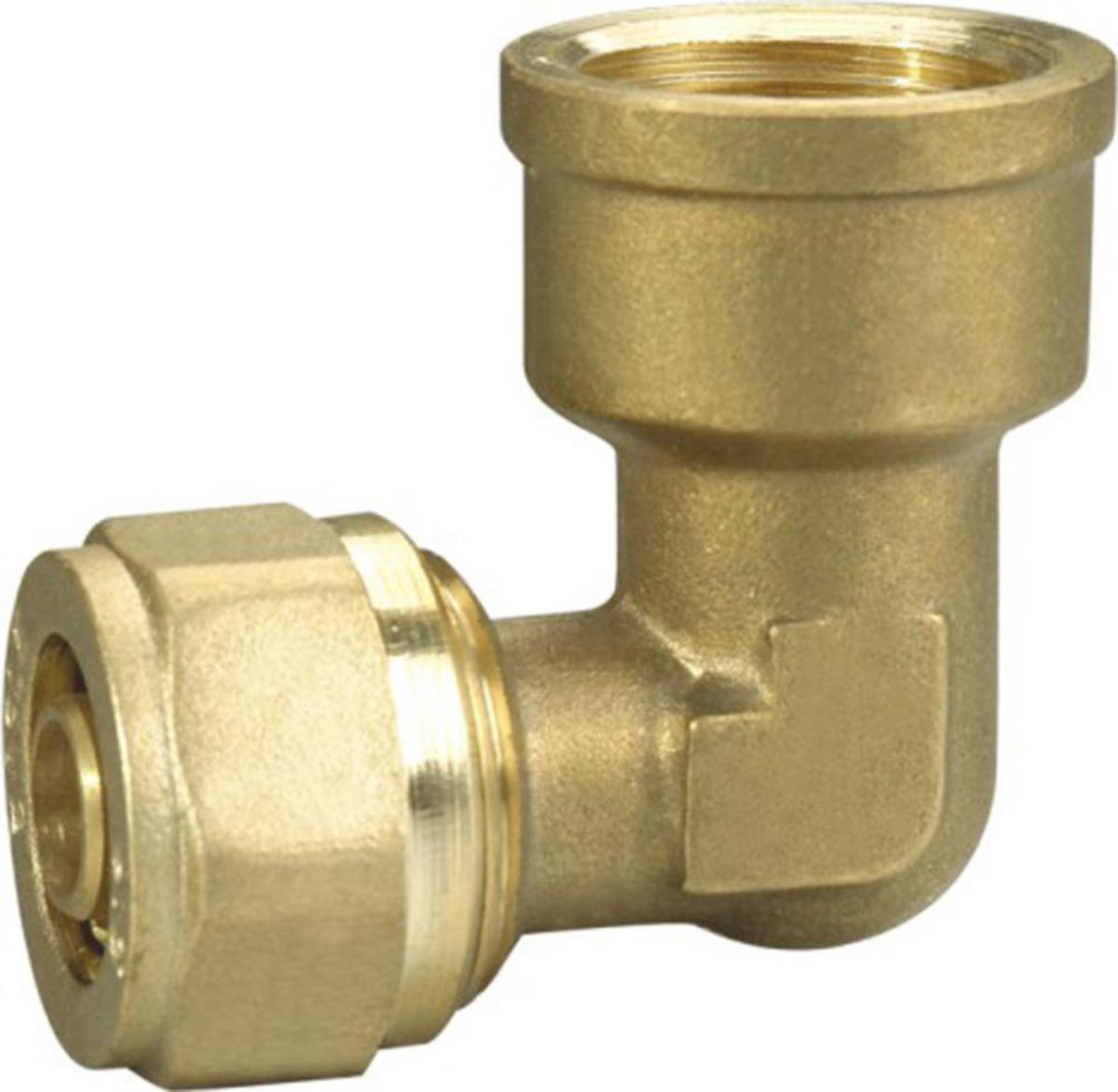 Kompressionsfittings til PEX gulvvarme vinkel muffe - Vinkel til PEX 1/2" indv. x 20 mm messing