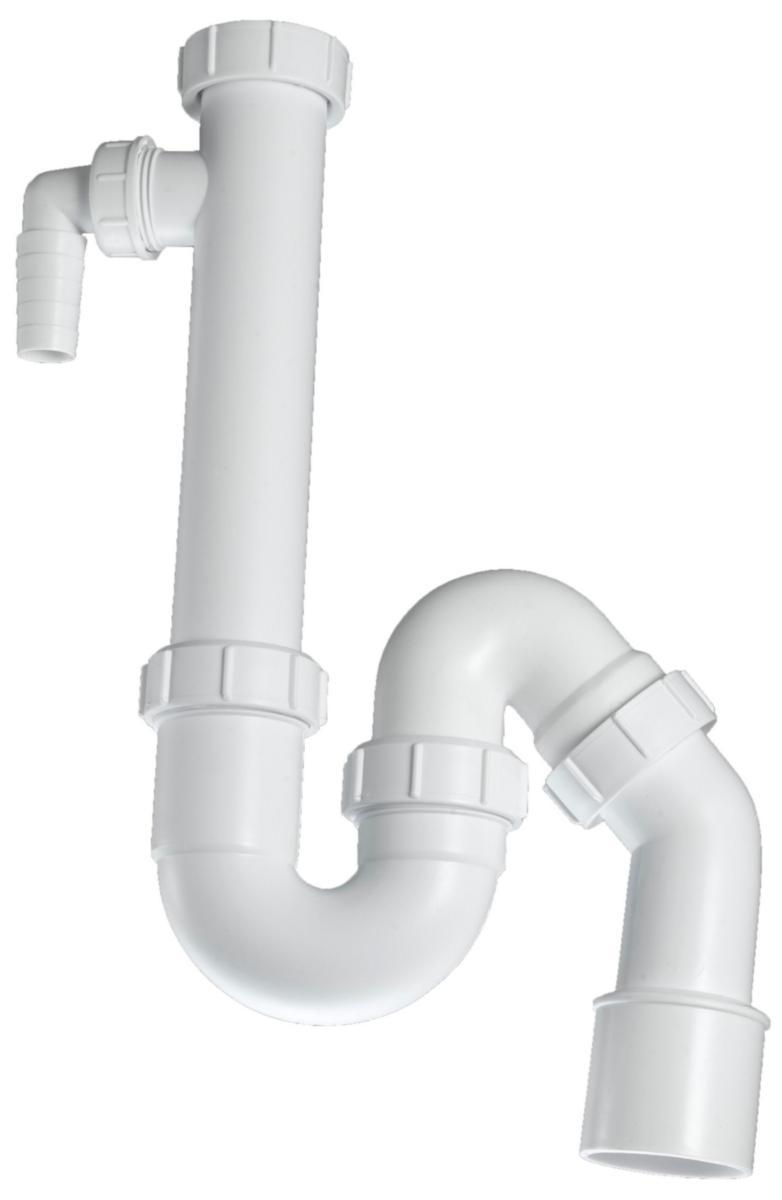 Vandlås køkken / bryggers med slangestuds - Vandlås t køk vask 1 1/2"x50mm med slangestuds plast hvid