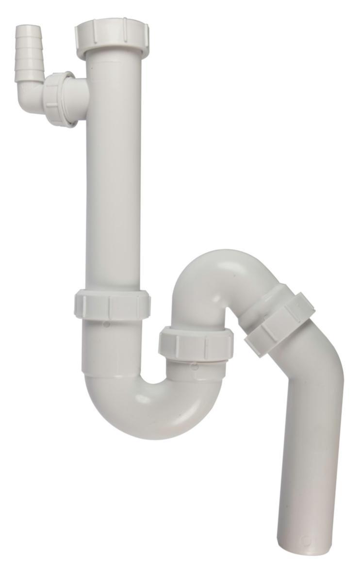 Vandlås køkken / bryggers med slangestuds - Vandlås t køk.vask 1 1/2"x40mm med slangestuds plast hvid