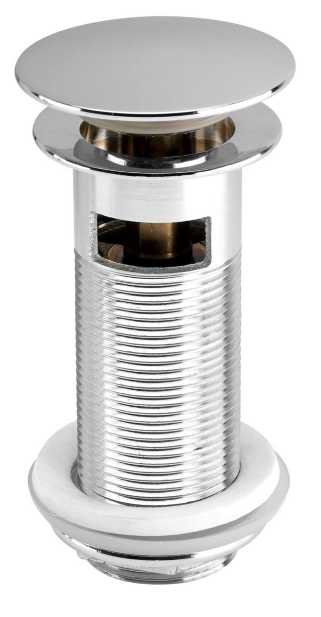Bundventil 1 1/4" med overløb, 11 cm push prop - Bundventil 1 1/4" 110mm krom Med udv. pop-up prop. Overløb
