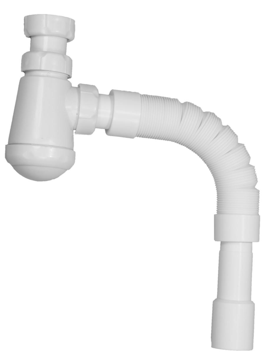 Vandlås til håndvask 1 1/4" x 32/40 mm. Fleksibel slange 800 mm, hvid - Vandlås til håndvask 1 1/4" x 32/40mm slange 80cm plast hvid